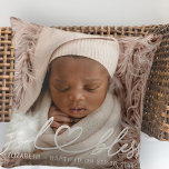 Baptism Simple Elegant Modern Heart Baby Photo Throw Pillow<br><div class="desc">This simple and modern design is composed of serif typography and add a custom photo,  add baby's name and month and year of baptism</div>