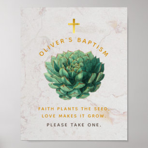 Baptism Succulent Favours Green Gold Botanical  Po Poster