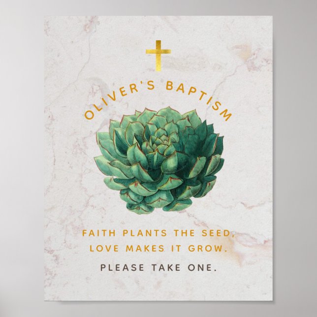 Baptism Succulent Favours Green Gold Botanical  Po Poster (Front)