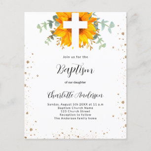 Baptism sunflower eucalyptus budget invitation flyer