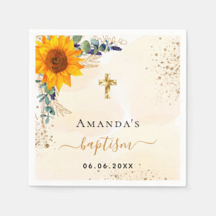 Baptism sunflowers eucalyptus greenery glitter napkin