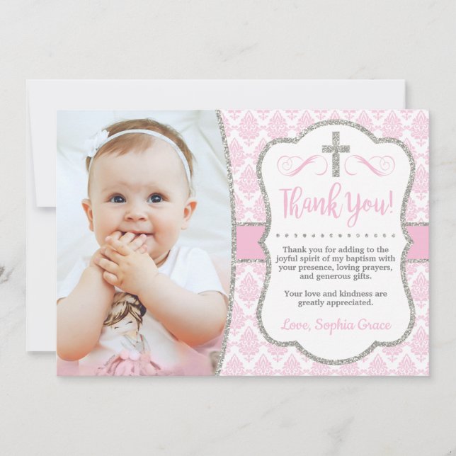 Baptism Thank You Card with Photo | Girl Baptism (Front)