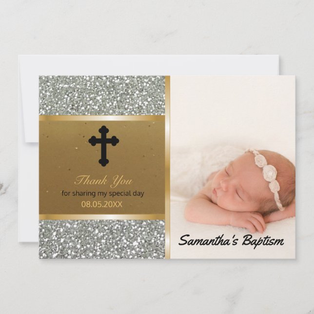 Baptism Thank You | Custom Photo Silver Gold (Front)