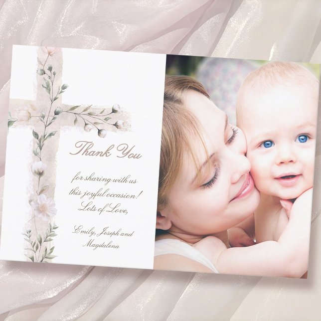 Baptism thank you floral Holy Cross Invitation (Creator Uploaded)