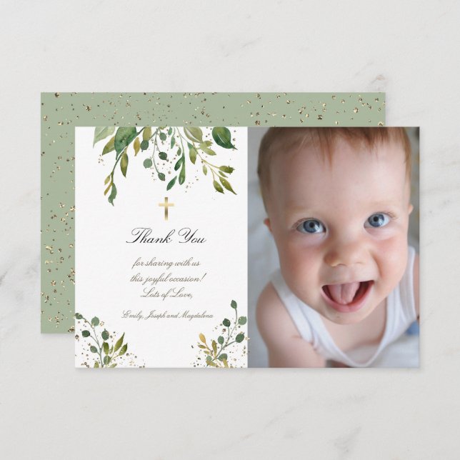 Baptism thank you greenery invitation (Front/Back)
