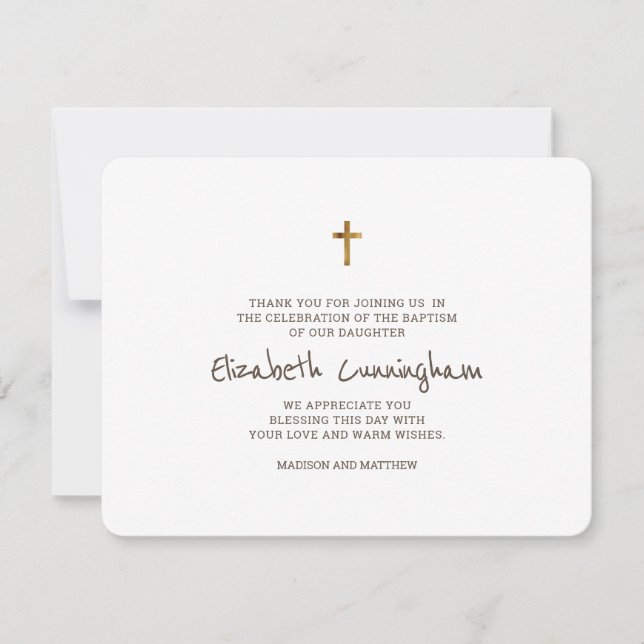 Baptism Thank You Modern Simple Gold Cross (Front)