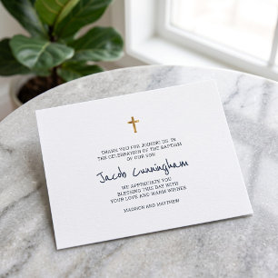 Baptism Thank You Modern Simple Gold Cross Card