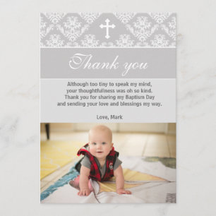 Baptism Thank You Note Christening Silver White Card