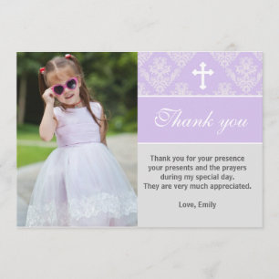 Baptism Thank You Note Custom Photo Card Lavender