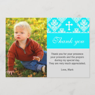 Baptism Thank You Note Custom Photo Card Turquoise