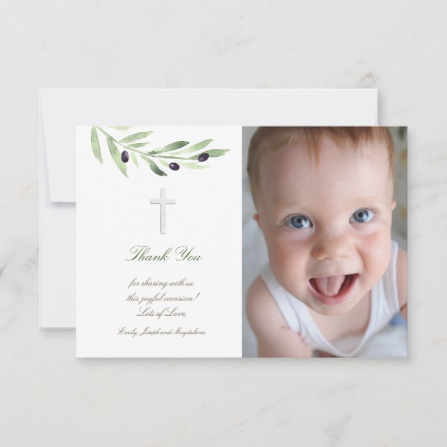 Baptism thank you olive branch invitation (Front)