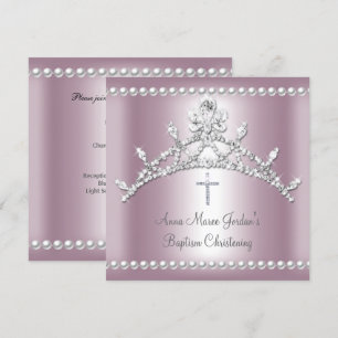 Baptism Tiara Pink Silver White Pearl Diamond Invitation