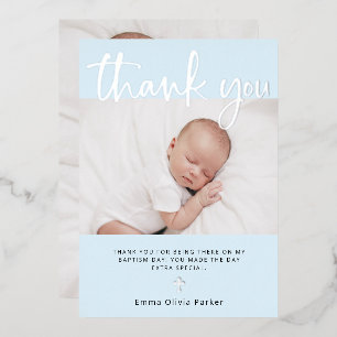 Baptism   Two Photo Thank You Card Silver Foil