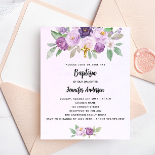 Baptism violet flowers greenery invitation