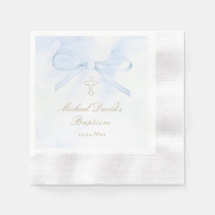 Baptism watercolor blue bow napkin