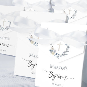 Baptism watercolor floral wreath favor box