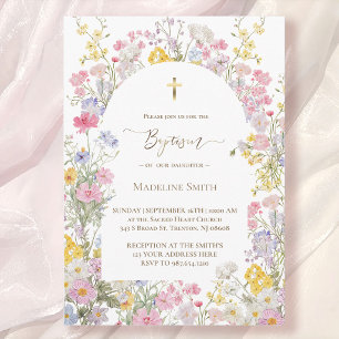 Baptism watercolor meadow flowers invitation