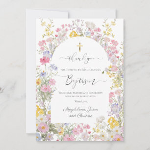 Baptism watercolor meadow flowers thank you card
