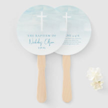 Baptism Watercolor Pastel Blue Hand Fans