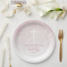 Baptism Watercolor Pastel Pink Paper Plates