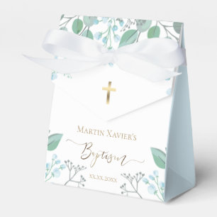 Baptism watercolor small blue flowers favor box