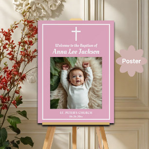 Baptism White Cross Dusty Pink 1 Photo Welcome  Poster