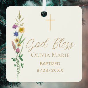 Baptism Wildflower Custom Photo Ceramic Metal Ornament