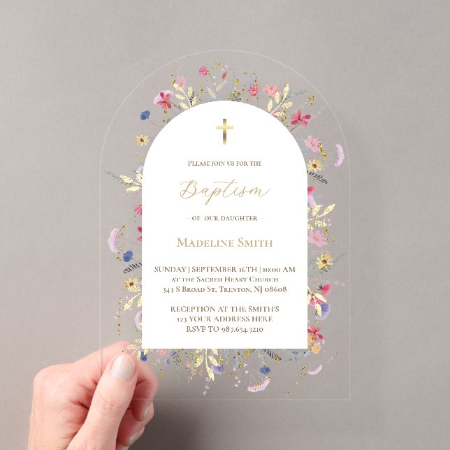 Baptism wildflowers acrylic invitations (Insitu (Handheld))