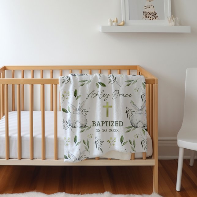 Baptism with Cross, Bunny Fleece Blanket (Creator Uploaded)