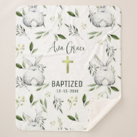 Baptism with Cross, Bunny Sherpa Fleece Blanket