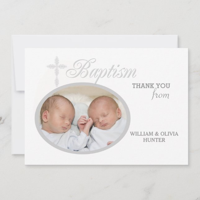 Baptism Word Silver Photo Thank You Notecard #2 (Front)