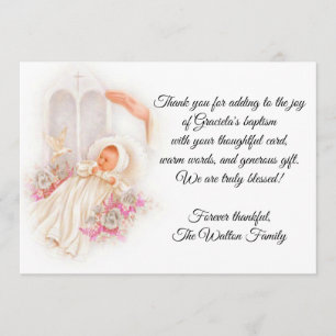 Baptismal Baby Girl Pink Flowers Thank You
