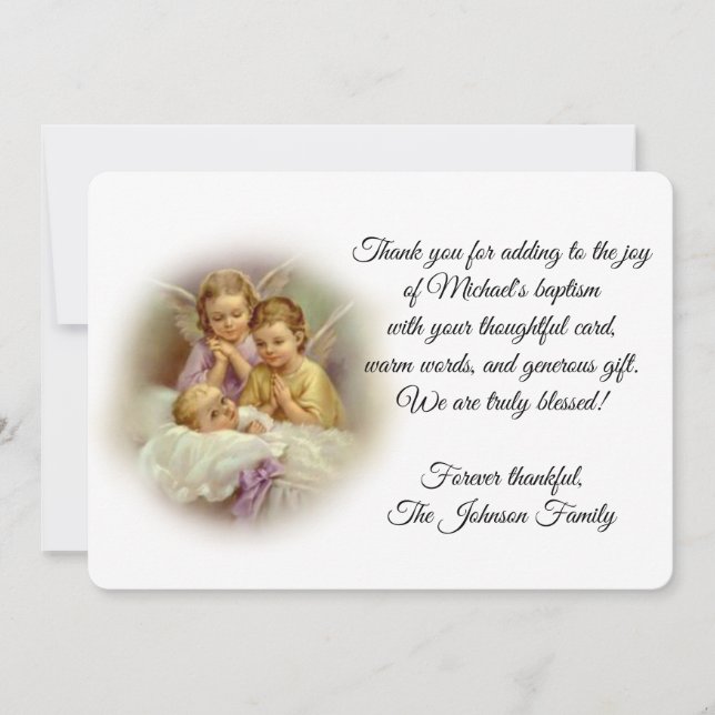 Baptismal Baby Guardian Angels  Thank You Card (Front)