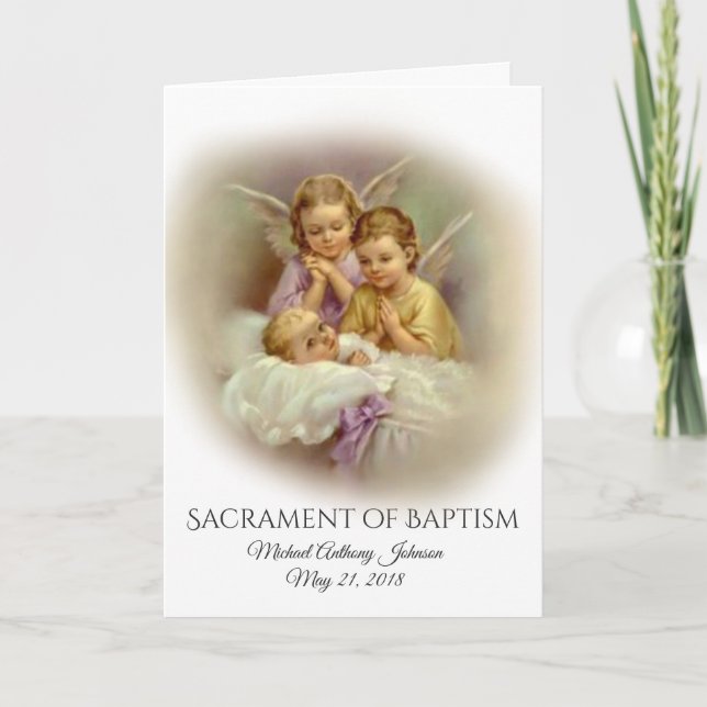 Baptismal Baby with Angels Invitation Card (Front)
