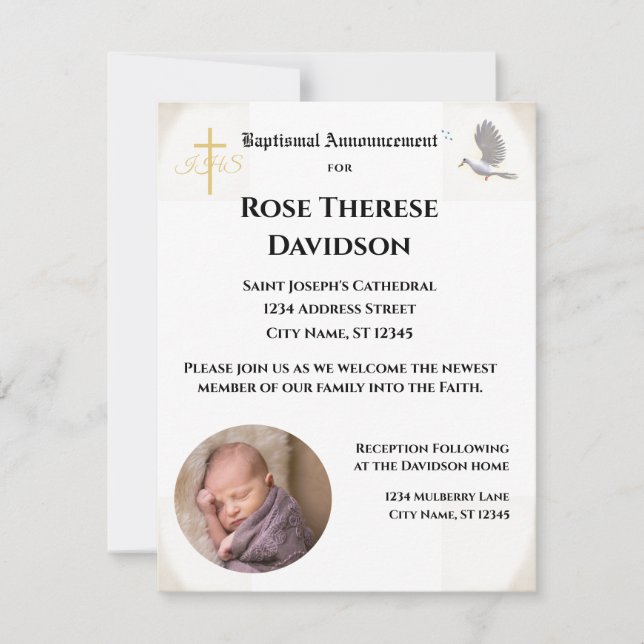 Baptismal Photo Announcement Invitation (Front)