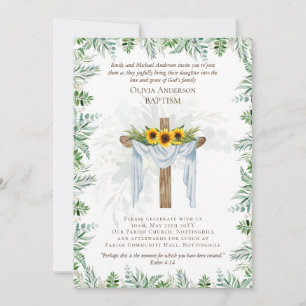 BAPTISME classique Invitation Vert Tournesols