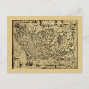 Baptista Boazio's Irlandiæ Ireland Map circa 1606 Postcard