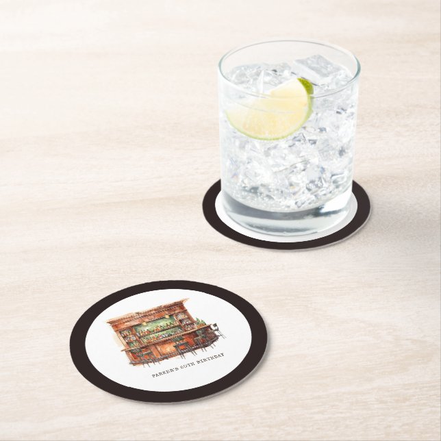 Bar Adult Birthday Any Age Personalized Round Paper Coaster (Insitu)