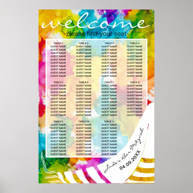 Bar an Bat Mitzvah Colorful Tallit Seating Chart (Front)