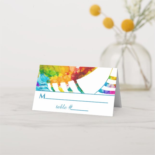 Bar an Bat Mitzvah Colourful Tallit Place Cards (Front)