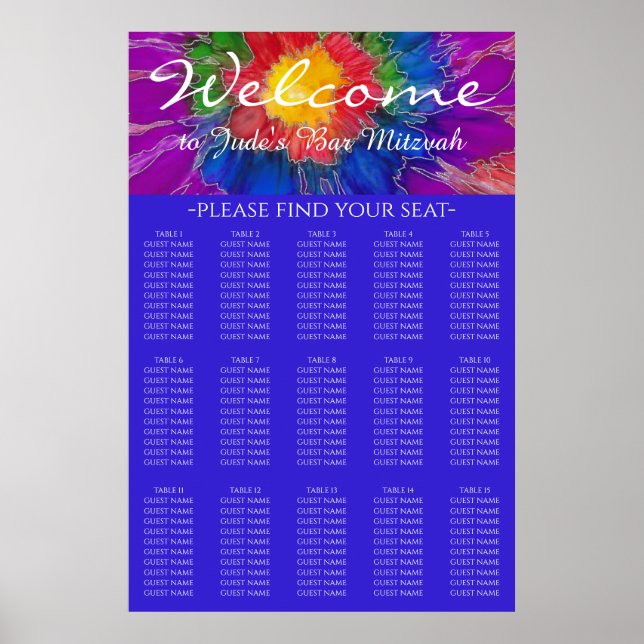 Bar and Bat Mitzvah Silvery Floral Seating Chart (Front)