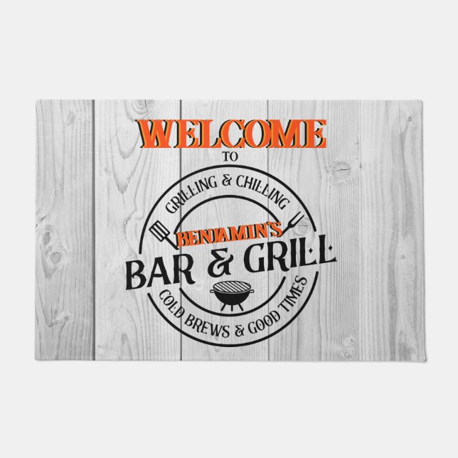 Bar and Grill | Personalized Grill Chef Doormat (Front)
