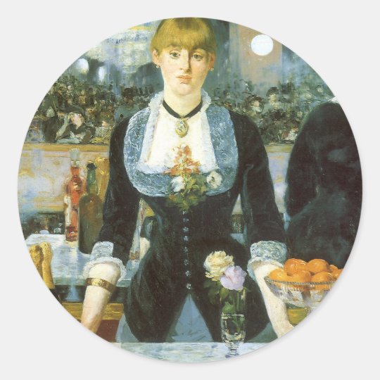 Bar at the Folies Bergere by Manet, Vintage Art Classic Round Sticker
