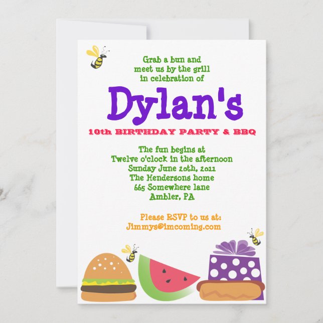 Bar-B-Que Birthday Bumble Bee Party Invitation (Front)