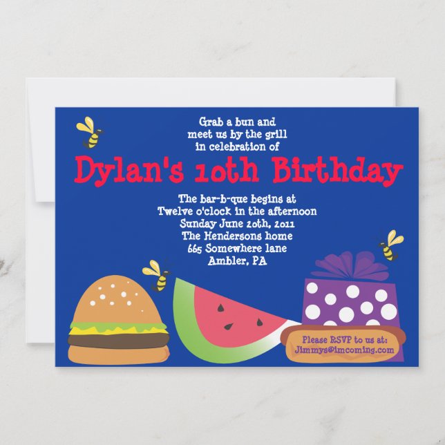 Bar-B-Que Birthday Bumble Bee Party Invitation (Front)