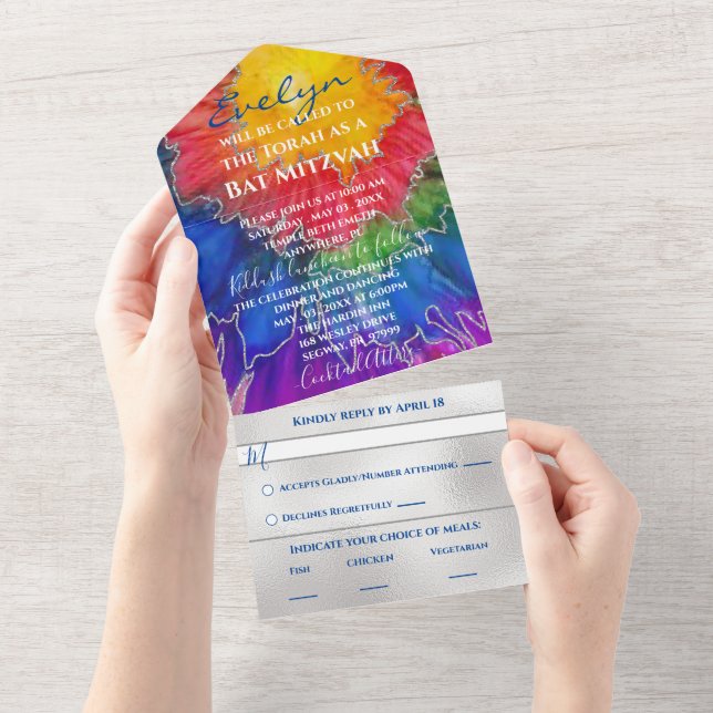Bar Bat Mitzvah All in One Invitation Colour Inks (Tearaway)