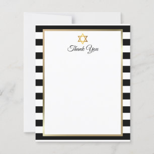 Bar Bat Mitzvah Black White Stripe Thank You Note