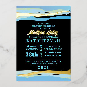 Bar Bat Mitzvah Invitation with Gold Foil