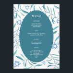Bar Bat Mitzvah Jewish Wedding Botanicals Custom Menu<br><div class="desc">Perfect custom menu for a bat mitzvah, bar mitzvah or other Jewish celebration! Hand made watercolor art for you on the front and back side! FULLY CUSTOMIZABLE! Click on “Personalize” above to edit the text. Click "edit using design tool" to adjust the fonts, colours and placements and to delete the...</div>