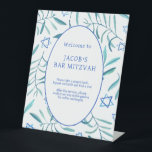 Bar Bat Mitzvah Jewish Wedding Botanicals Custom Pedestal Sign<br><div class="desc">Perfect custom sign for a bat mitzvah, bar mitzvah or other Jewish celebration! Hand made watercolor art for you! FULLY CUSTOMIZABLE! Click on “Personalize” above to edit the text. Click "edit using design tool" to adjust the fonts, colours and placements and to delete the back side design if you prefer.THANK...</div>